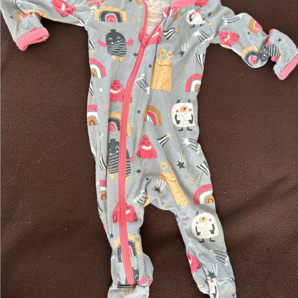 Charming Gray Kids Footie with Colorful Prints